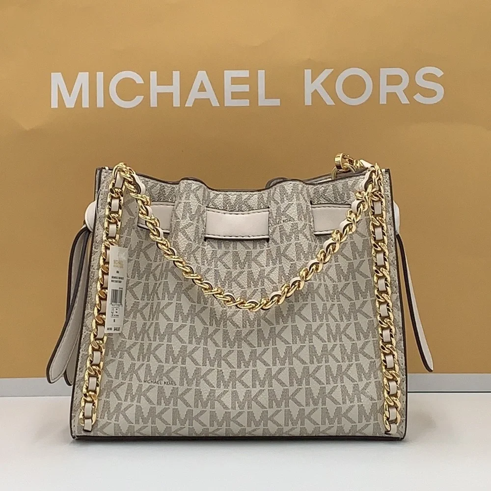 MICHAEL KORS  Mina Small Belted Signature Logo Chain Crossbody LIGHT CREAM MULTI